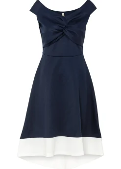 bonprix bonprix Vestidos|Ropa Elegante>Vestido con escote bañera y detalle de nudo Azul marino-blanco