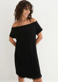 bonprix bonprix Vestidos>Vestido con escote bañera de punto Negro