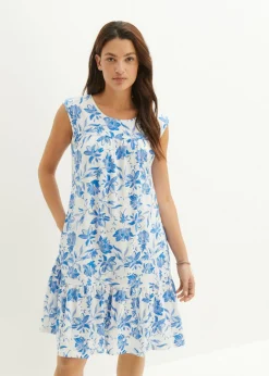 bonprix bonprix Vestidos>Vestido con volante, hasta la rodilla blanco/azur con flores