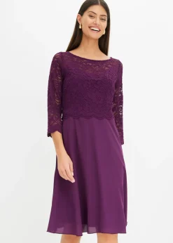 bonprix bonprix Vestidos|Ropa Elegante>Vestido corto con encaje púrpura oscuro