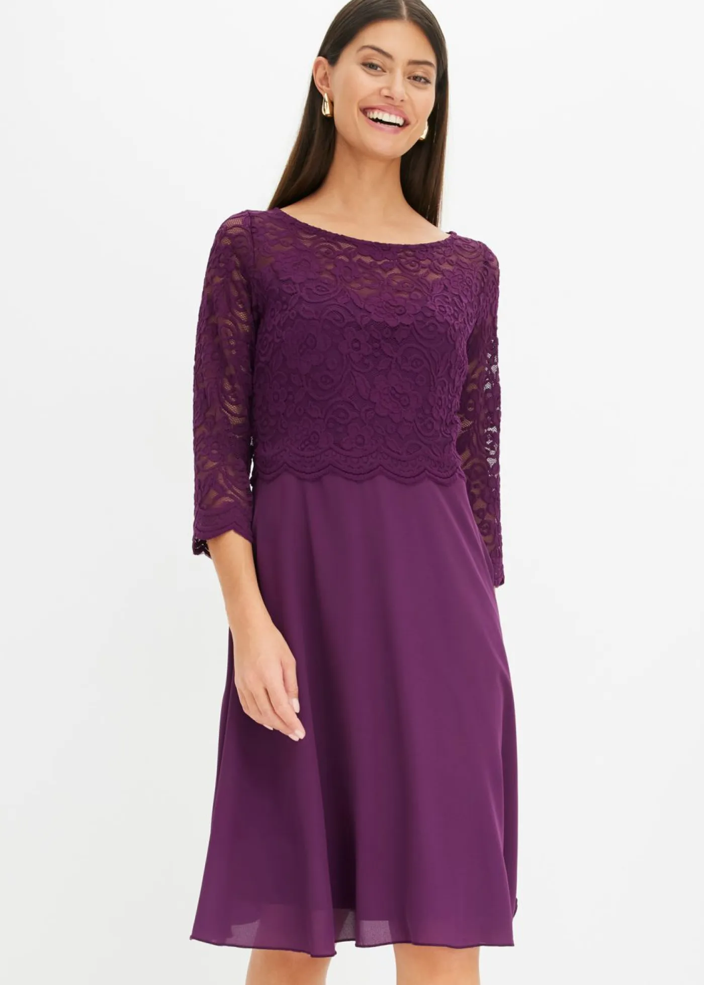 bonprix bonprix Vestidos|Ropa Elegante>Vestido corto con encaje púrpura oscuro