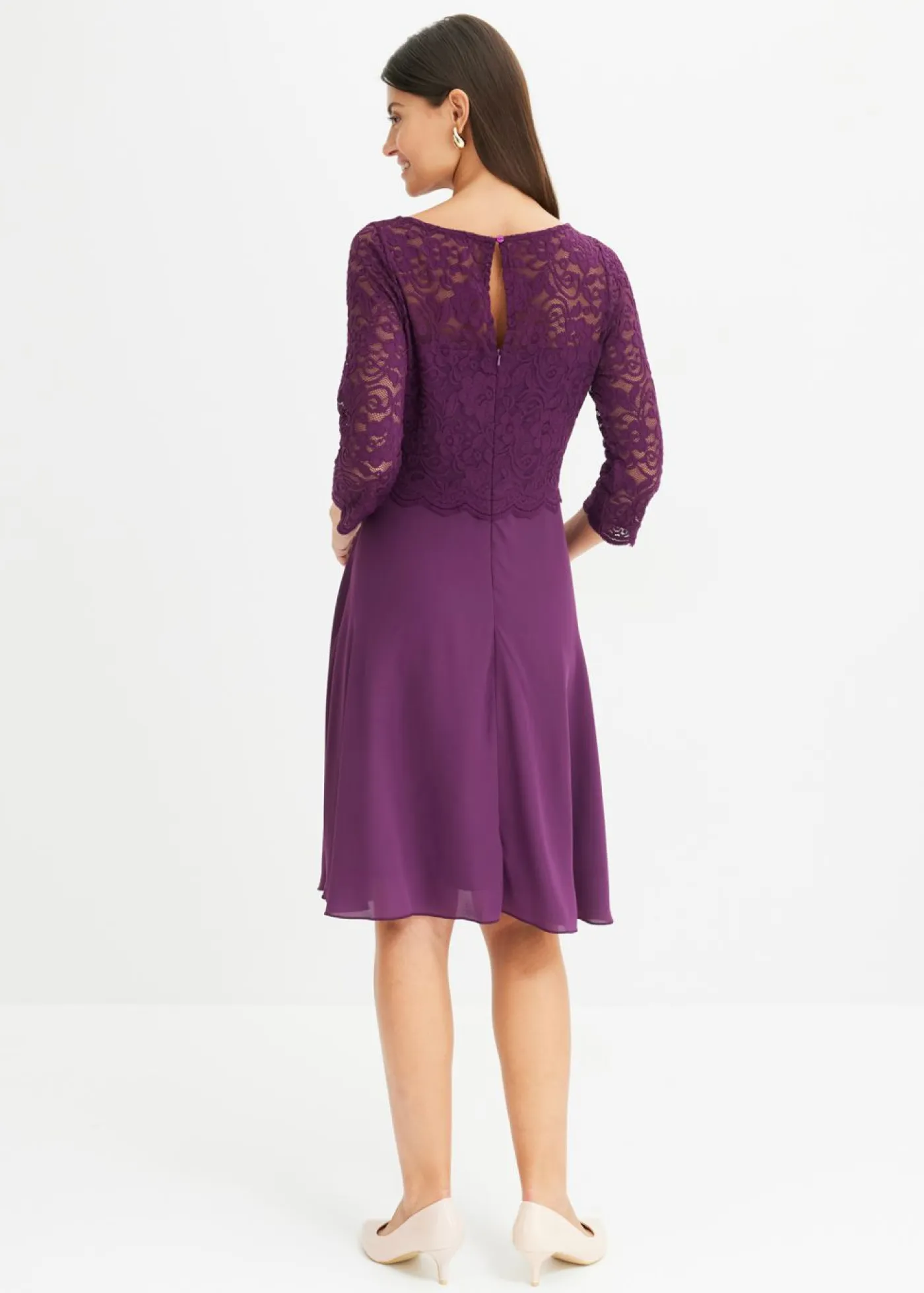 bonprix bonprix Vestidos|Ropa Elegante>Vestido corto con encaje púrpura oscuro