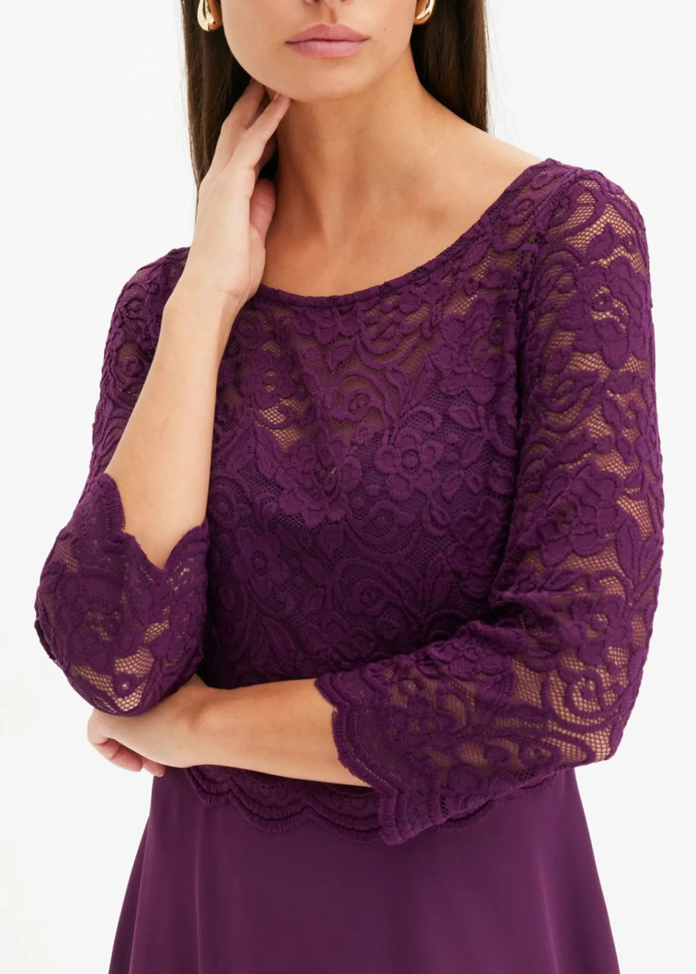 bonprix bonprix Vestidos|Ropa Elegante>Vestido corto con encaje púrpura oscuro