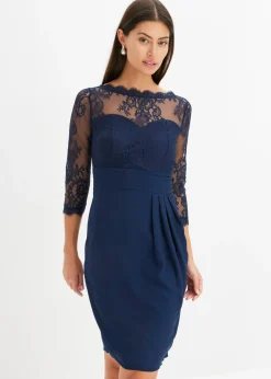 bonprix bonprix Vestidos|Ropa Elegante>Vestido corto con encaje Azul marino