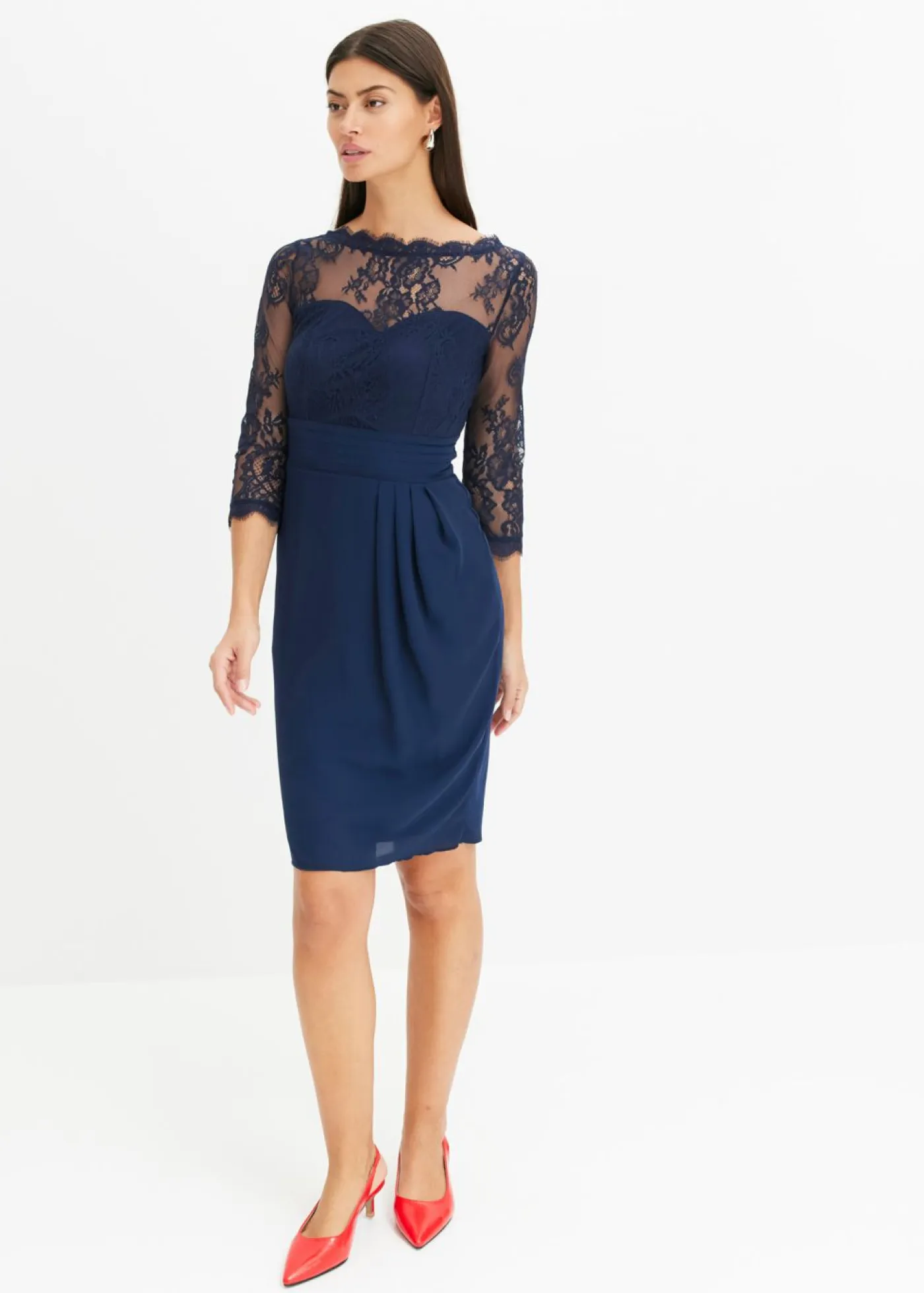 bonprix bonprix Vestidos|Ropa Elegante>Vestido corto con encaje Azul marino