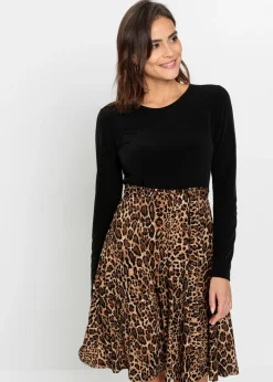 bonprix bonprix Vestidos>Vestido corto con estampado Negro-marrón con estampado de leopardo