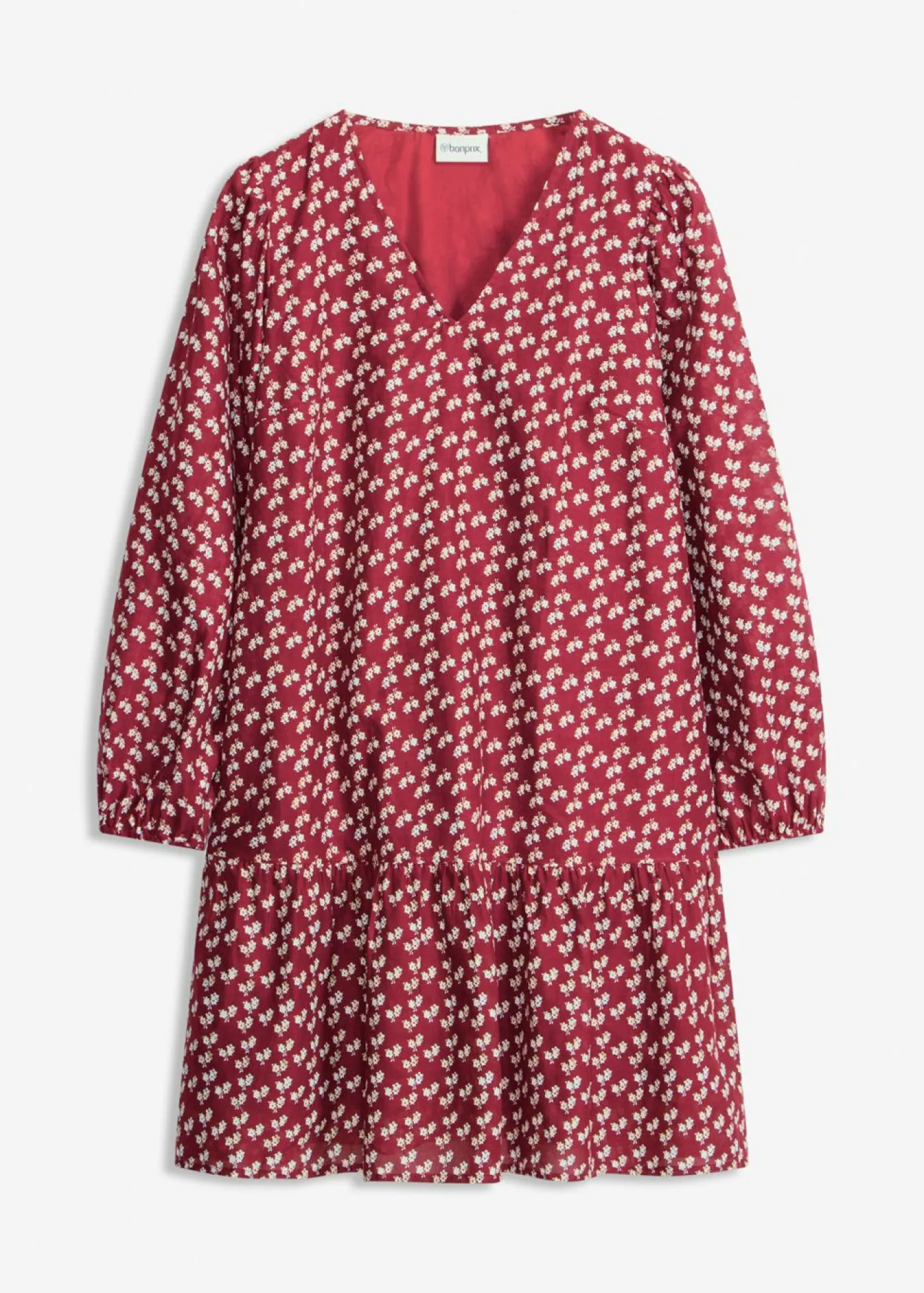 bonprix bonprix Vestidos|Novedades>Vestido corto con estructura arrugada Rojo rubí de flores