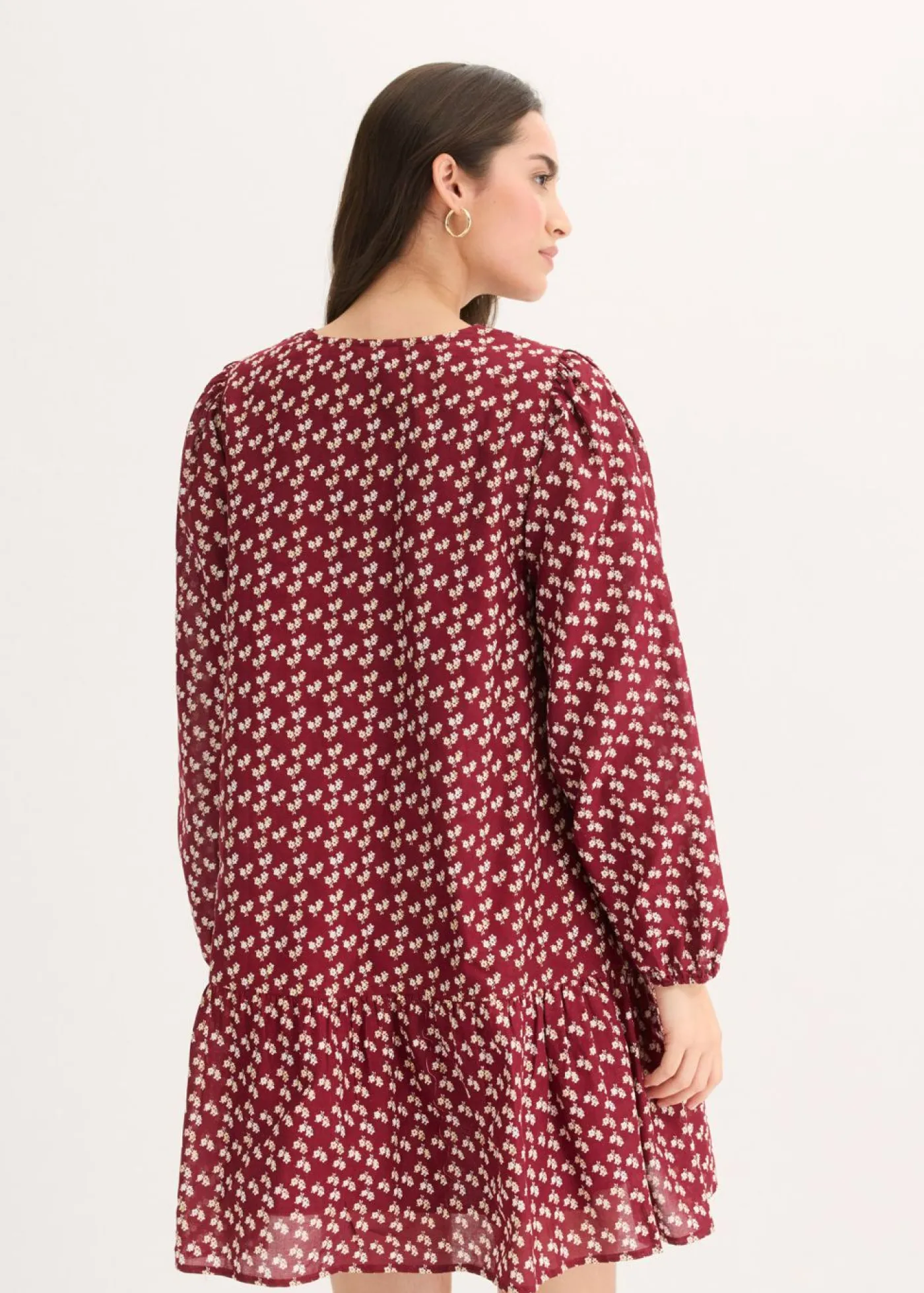 bonprix bonprix Vestidos|Novedades>Vestido corto con estructura arrugada Rojo rubí de flores