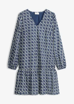 bonprix bonprix Vestidos|Novedades>Vestido corto con estructura arrugada Azul marino de flores