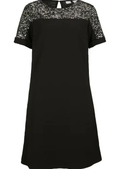 bonprix bonprix Vestidos>Vestido corto con inserto de lentejuelas Negro-plata