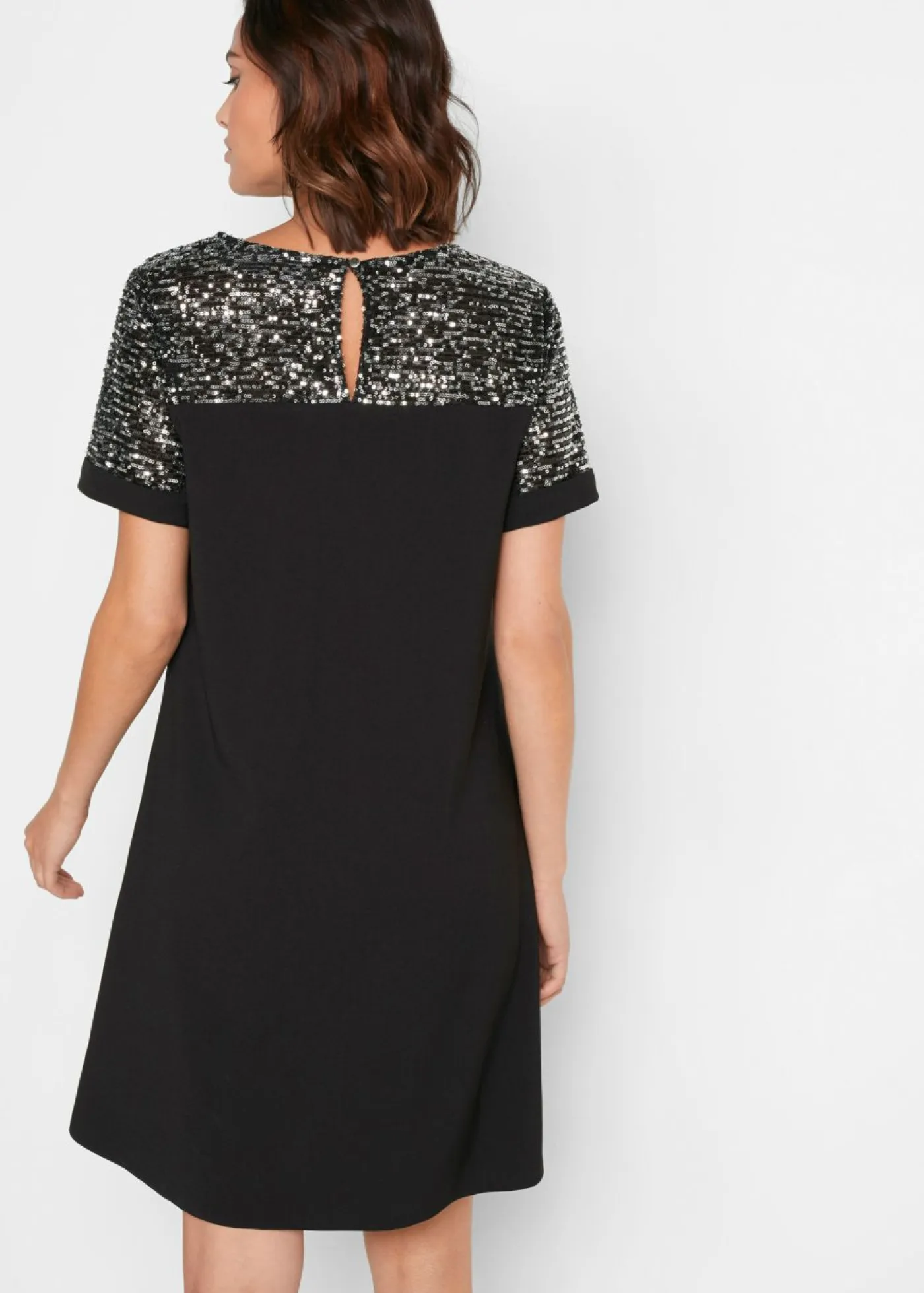 bonprix bonprix Vestidos>Vestido corto con inserto de lentejuelas Negro-plata