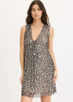 bonprix bonprix Vestidos>Vestido corto con malla estampado leo negro-marrón