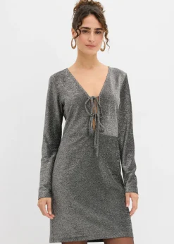 bonprix bonprix Vestidos>Vestido corto con material brillante y detalle de lazo Negro-plata