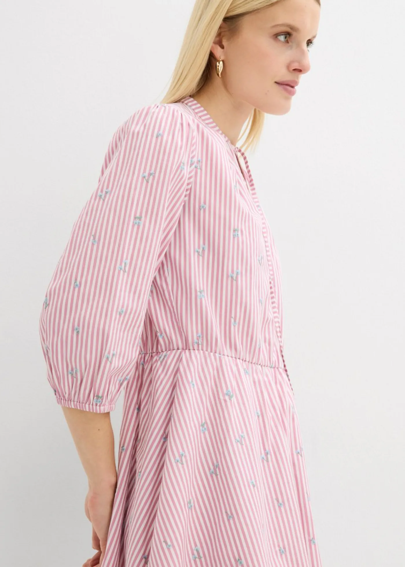 bonprix bonprix Vestidos|Novedades>Vestido corto de algodón puro malva-blanco con rayas