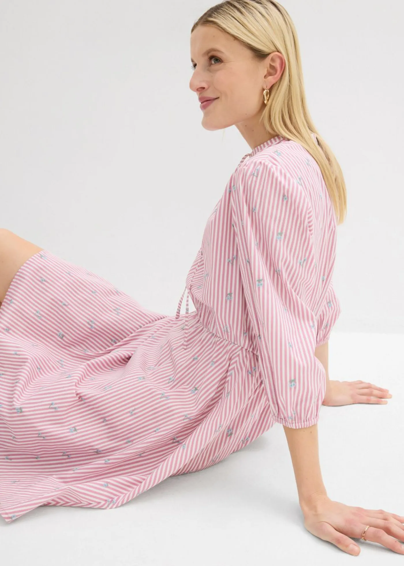 bonprix bonprix Vestidos|Novedades>Vestido corto de algodón puro malva-blanco con rayas