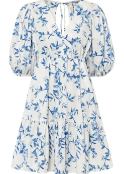 bonprix bonprix Vestidos>Vestido corto de algodón puro Blanco-azul claro de flores