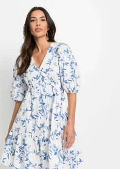 bonprix bonprix Vestidos>Vestido corto de algodón puro Blanco-azul claro de flores