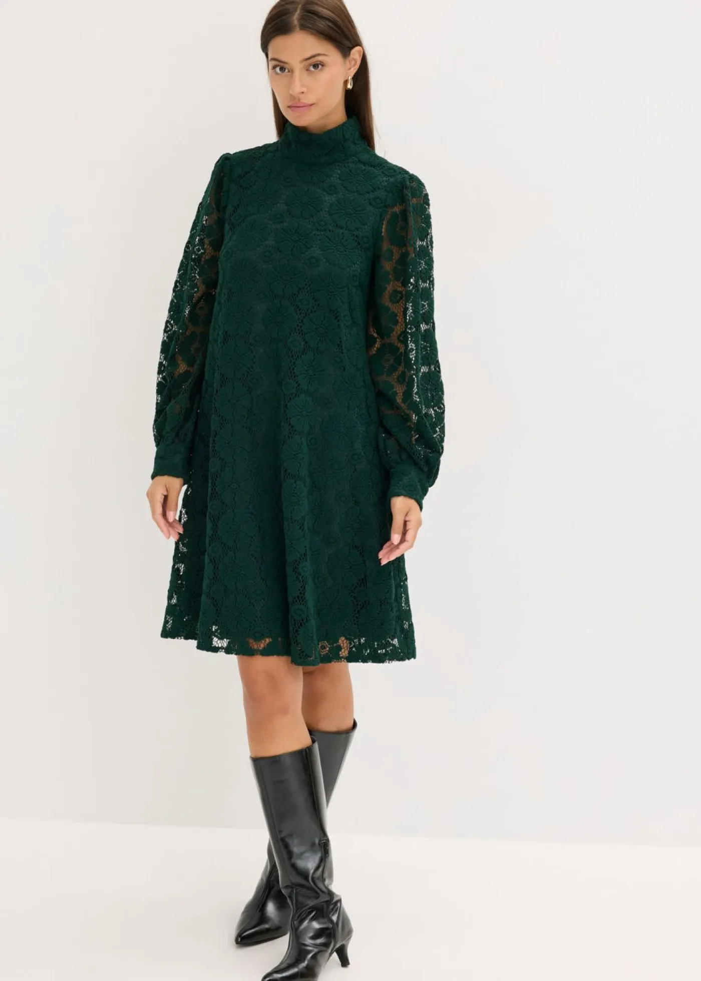 bonprix bonprix Vestidos>Vestido corto de encaje Verde oscuro
