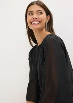 Mujer bonprix bonprix Vestido corto de encaje con capa de gasa fina