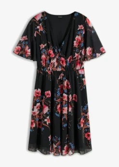 bonprix bonprix Vestidos>Vestido corto de malla Negro con flores