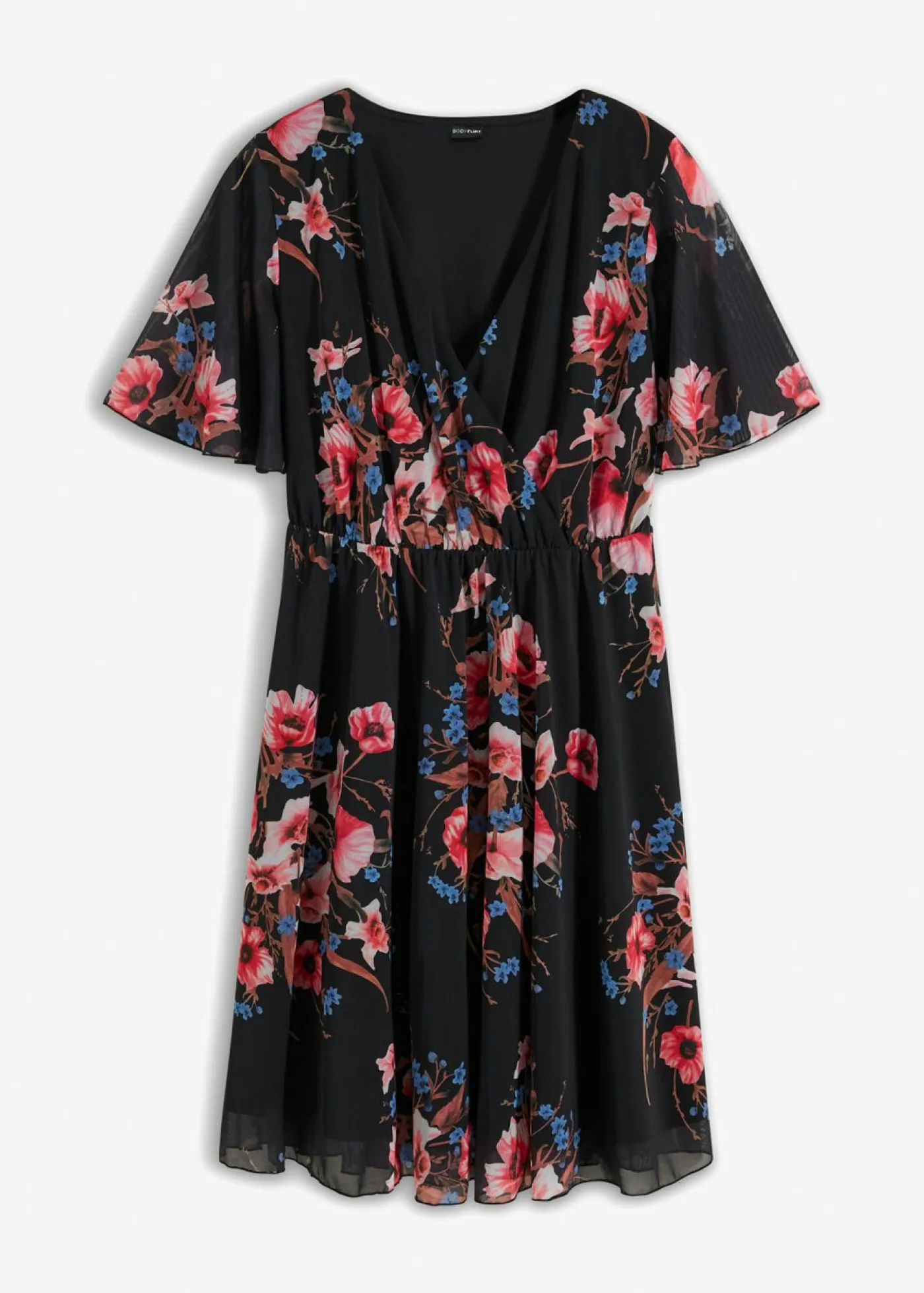 bonprix bonprix Vestidos>Vestido corto de malla Negro con flores
