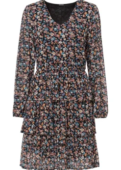 bonprix bonprix Vestidos>Vestido corto de malla Negro de flores