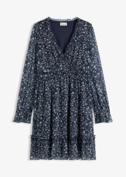 bonprix bonprix Vestidos>Vestido corto de malla fina Azul oscuro-blanco de flores