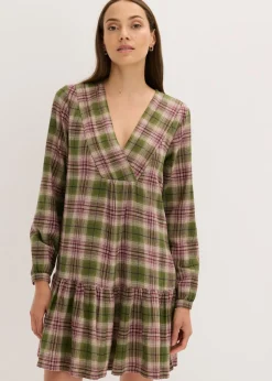 bonprix bonprix Vestidos>Vestido corto de mezcla de algodón Verde/oliva de cuadros