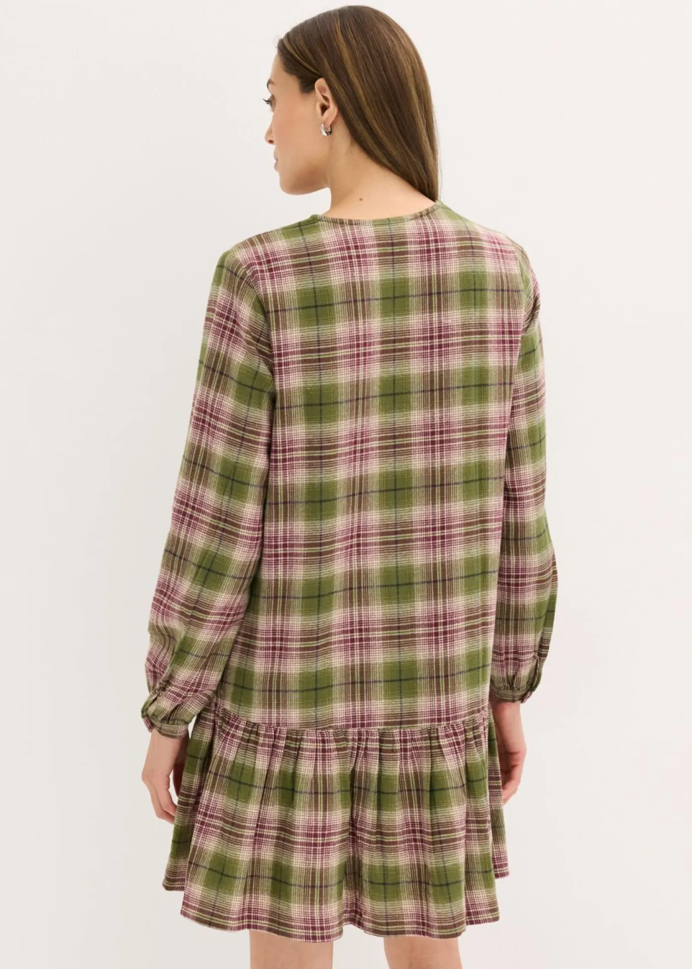 bonprix bonprix Vestidos>Vestido corto de mezcla de algodón Verde/oliva de cuadros