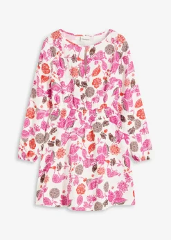 bonprix bonprix Vestidos>Vestido corto de muselina Blanco lana de flores