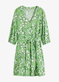 bonprix bonprix Vestidos>Vestido corto de suave mezcla de viscosa Verde trébol de flores