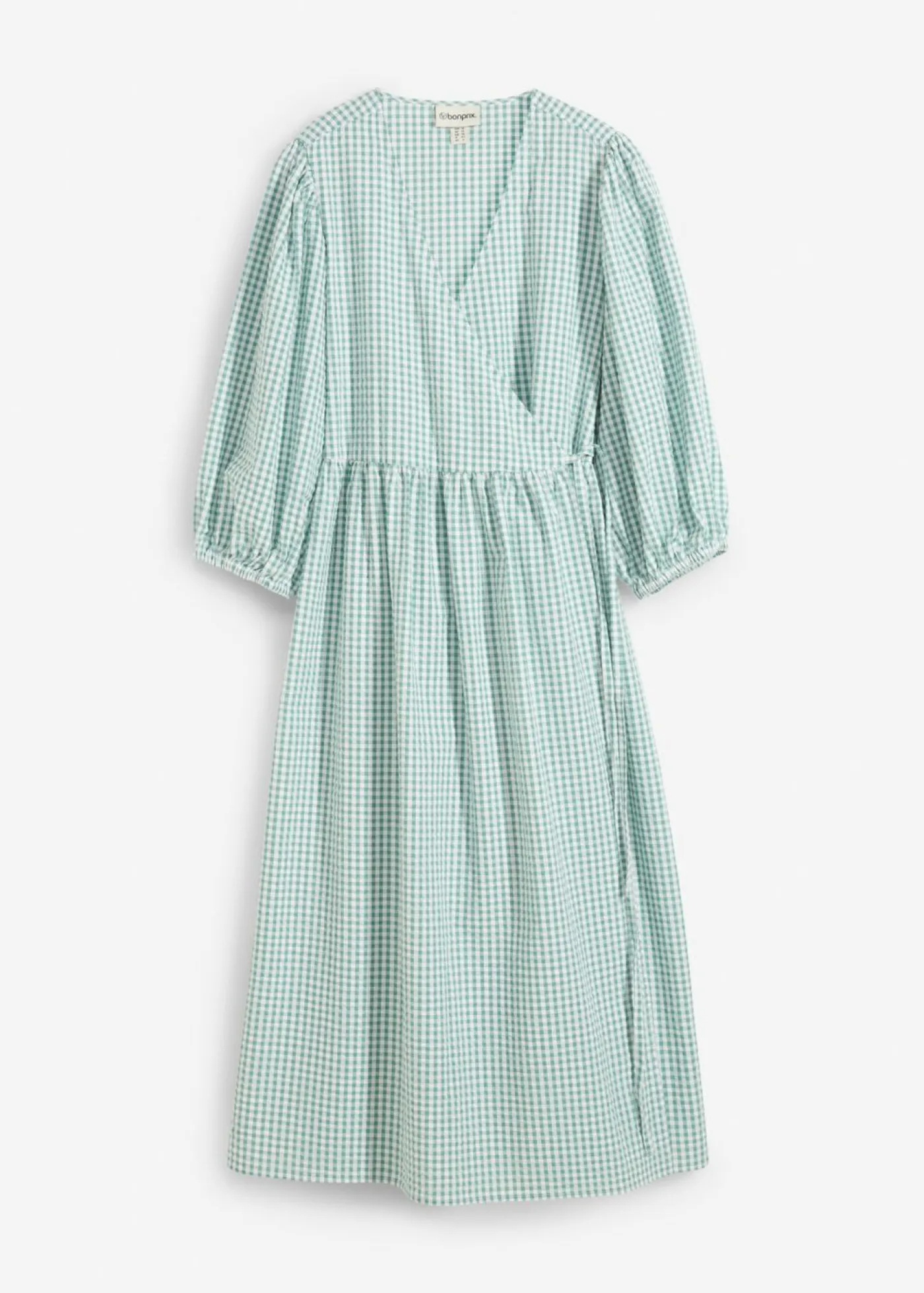 bonprix bonprix Vestidos>Vestido cruzado de material estructurado salvia ahumado-blanco lana a cuadros