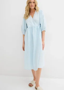 bonprix bonprix Vestidos>Vestido cruzado de material estructurado azul hielo-blanco lana a cuadros