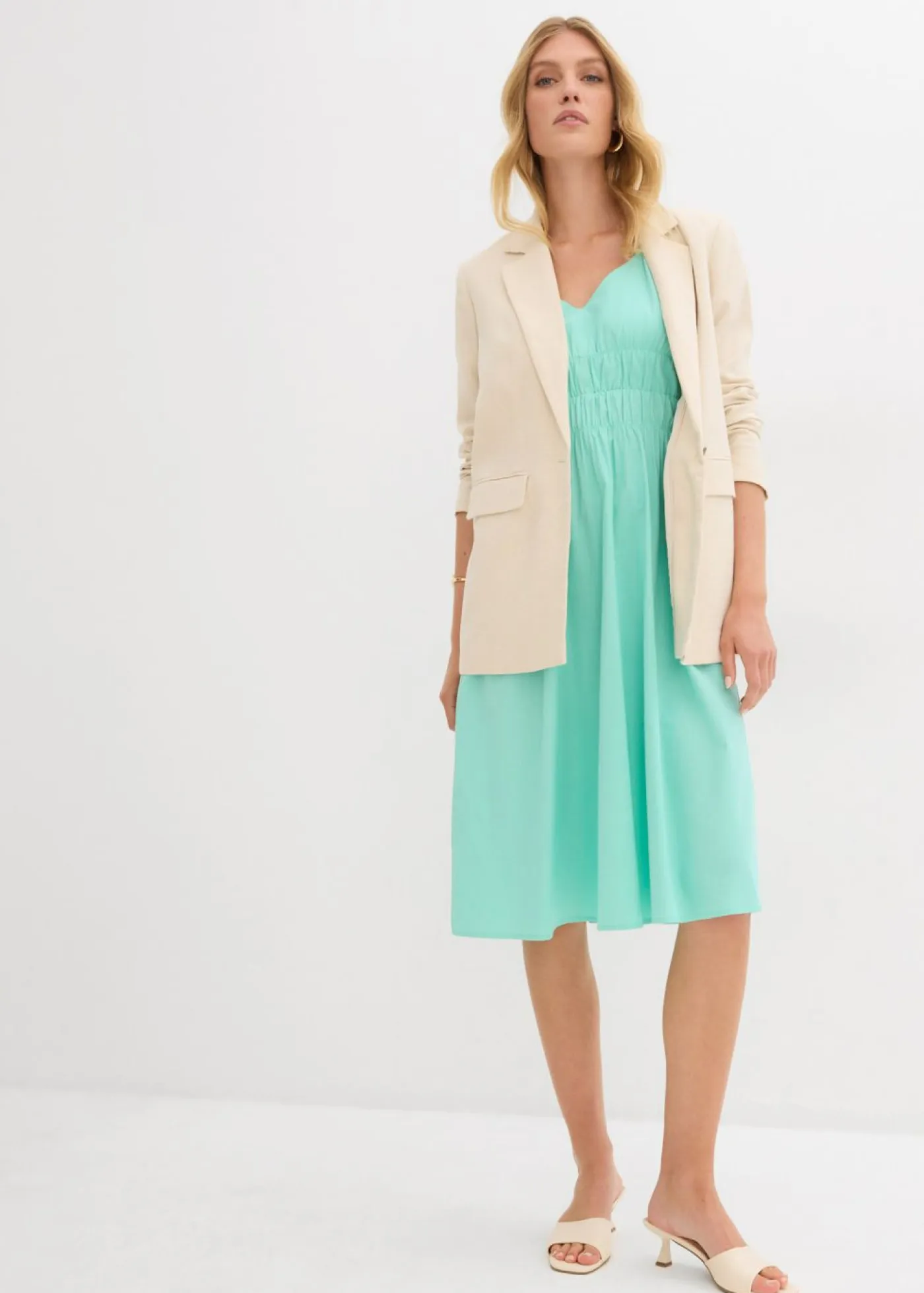 bonprix bonprix Vestidos>Vestido de algodón orgánico puro con tirantes Azul mentol