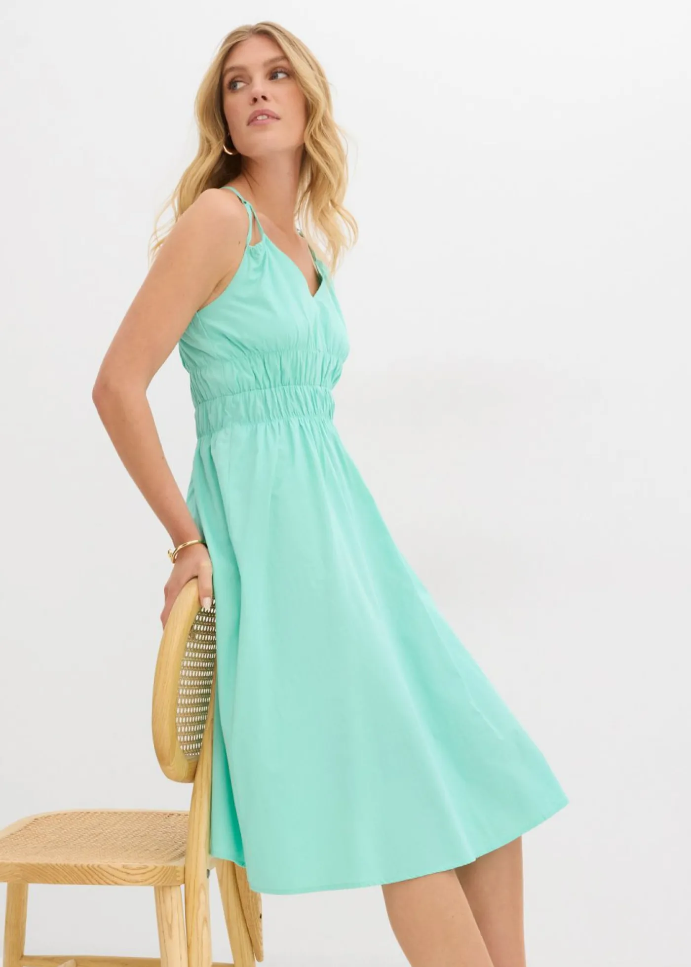 bonprix bonprix Vestidos>Vestido de algodón orgánico puro con tirantes Azul mentol