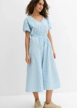 bonprix bonprix Vestidos>Vestido de algodón puro azul claro/arena claro con rayas