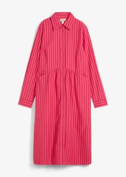 bonprix bonprix Vestidos|Novedades>Vestido de algodón puro con cuello de camisa rojo tomate -granada-rosa oscuro con rayas