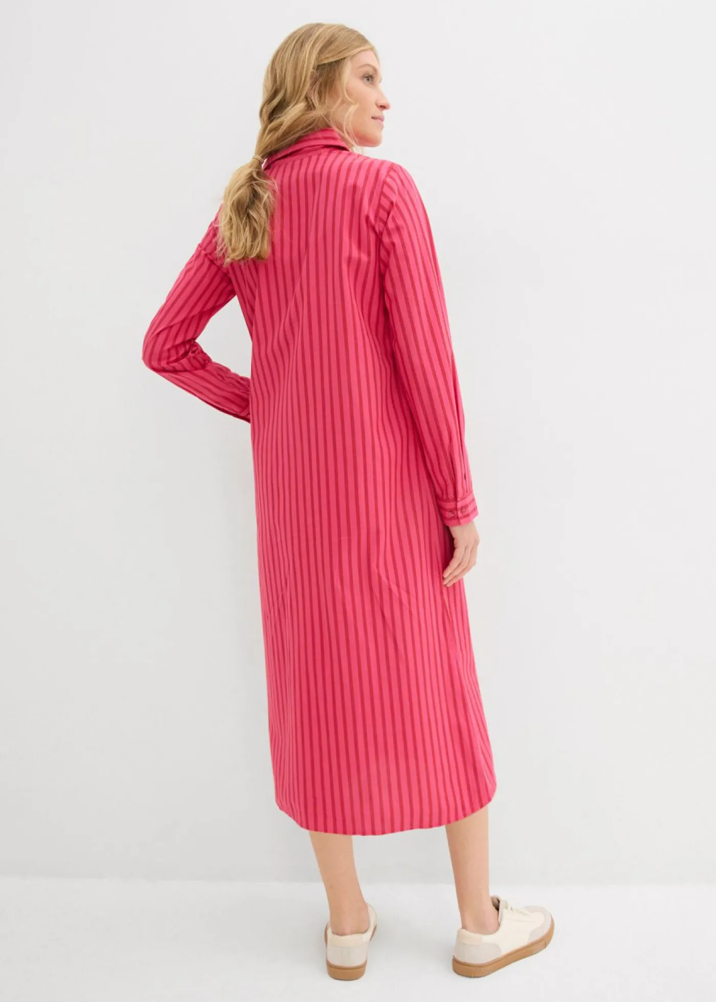 bonprix bonprix Vestidos|Novedades>Vestido de algodón puro con cuello de camisa rojo tomate -granada-rosa oscuro con rayas