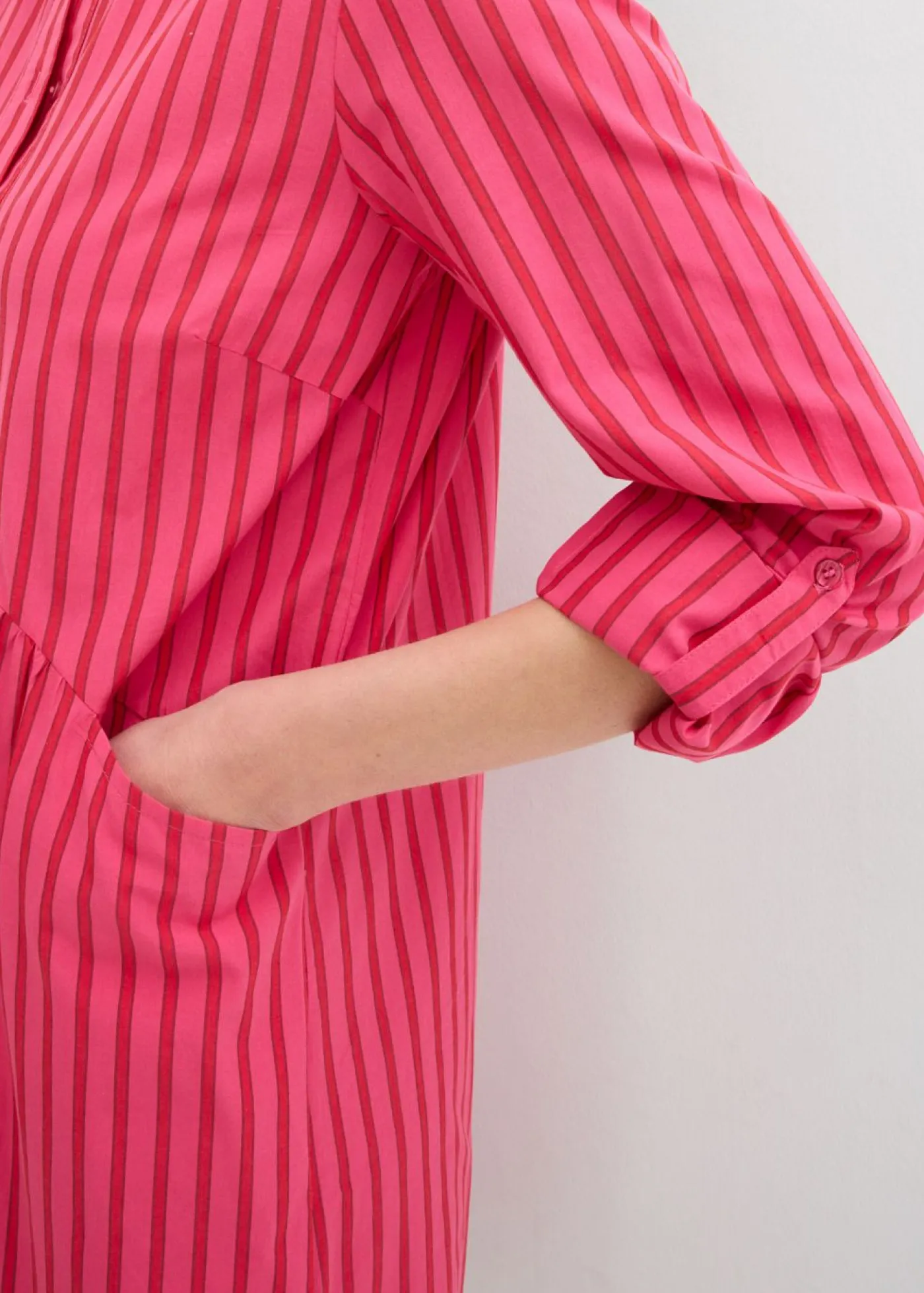 bonprix bonprix Vestidos|Novedades>Vestido de algodón puro con cuello de camisa rojo tomate -granada-rosa oscuro con rayas