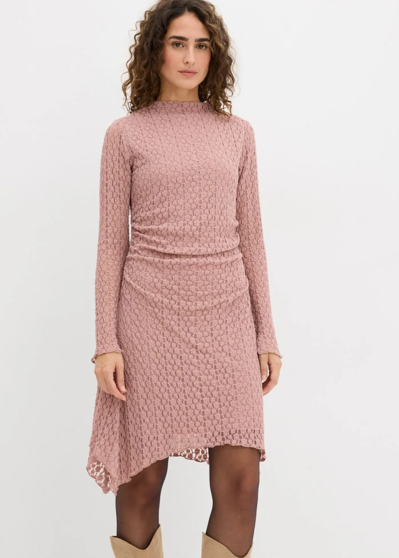 bonprix bonprix Vestidos>Vestido de encaje con dobladillo irregular Rosa palo