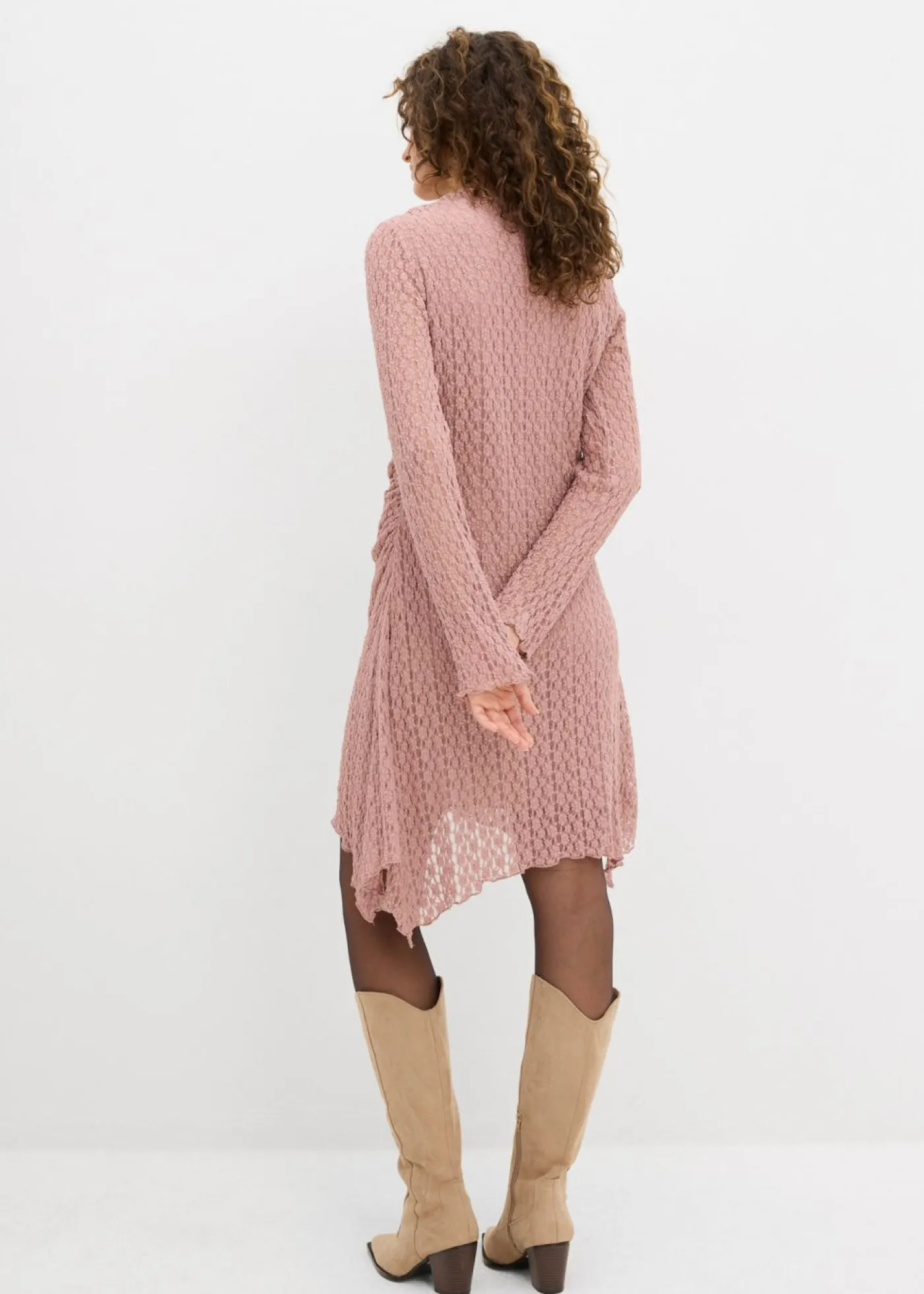 bonprix bonprix Vestidos>Vestido de encaje con dobladillo irregular Rosa palo