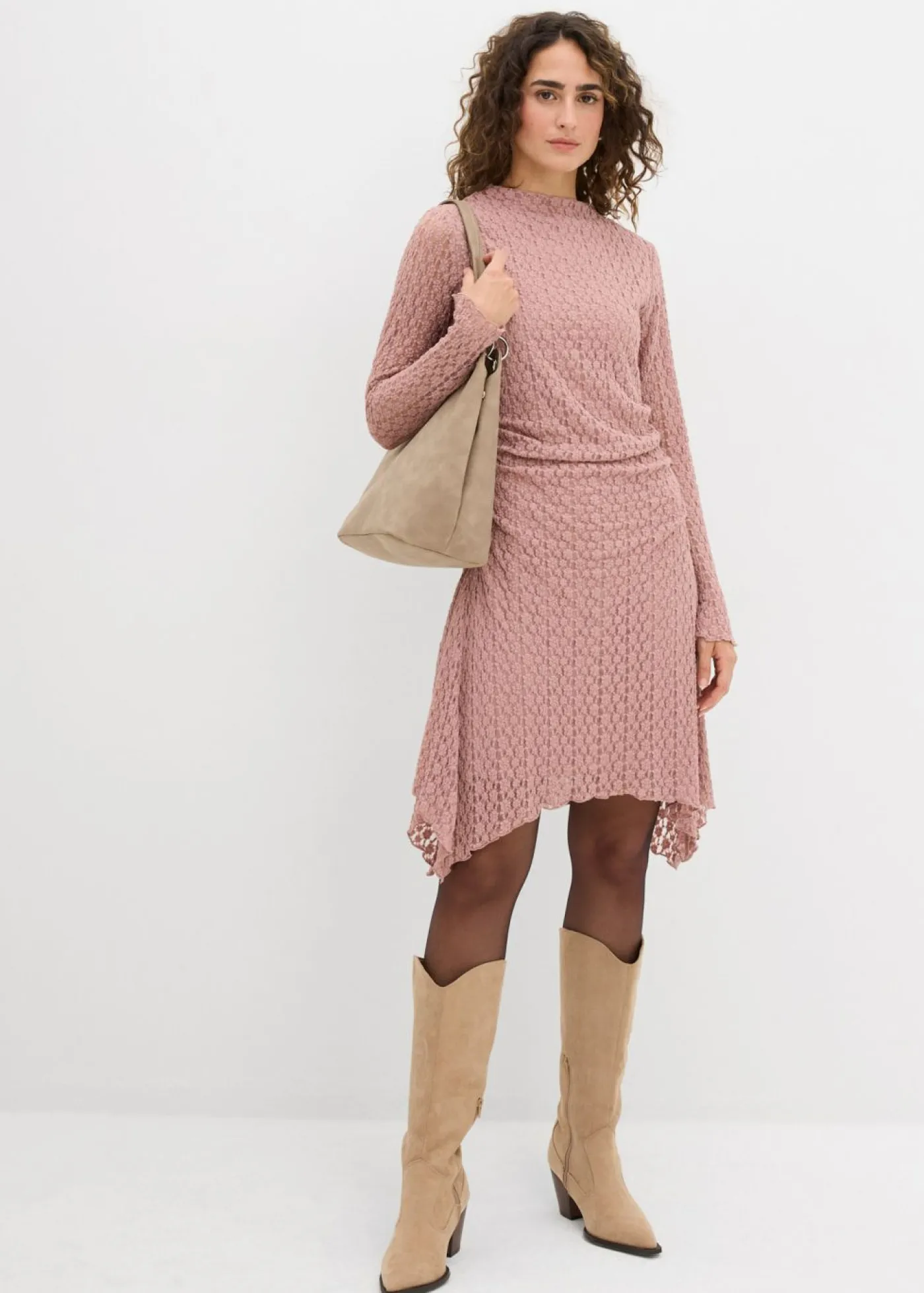 bonprix bonprix Vestidos>Vestido de encaje con dobladillo irregular Rosa palo