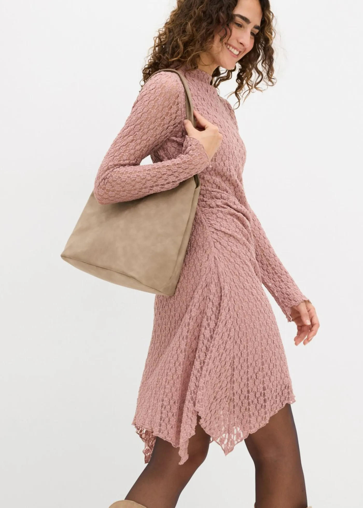 bonprix bonprix Vestidos>Vestido de encaje con dobladillo irregular Rosa palo