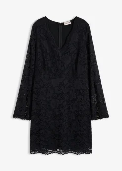 bonprix bonprix Vestidos>Vestido de encaje con mangas acampanadas Negro