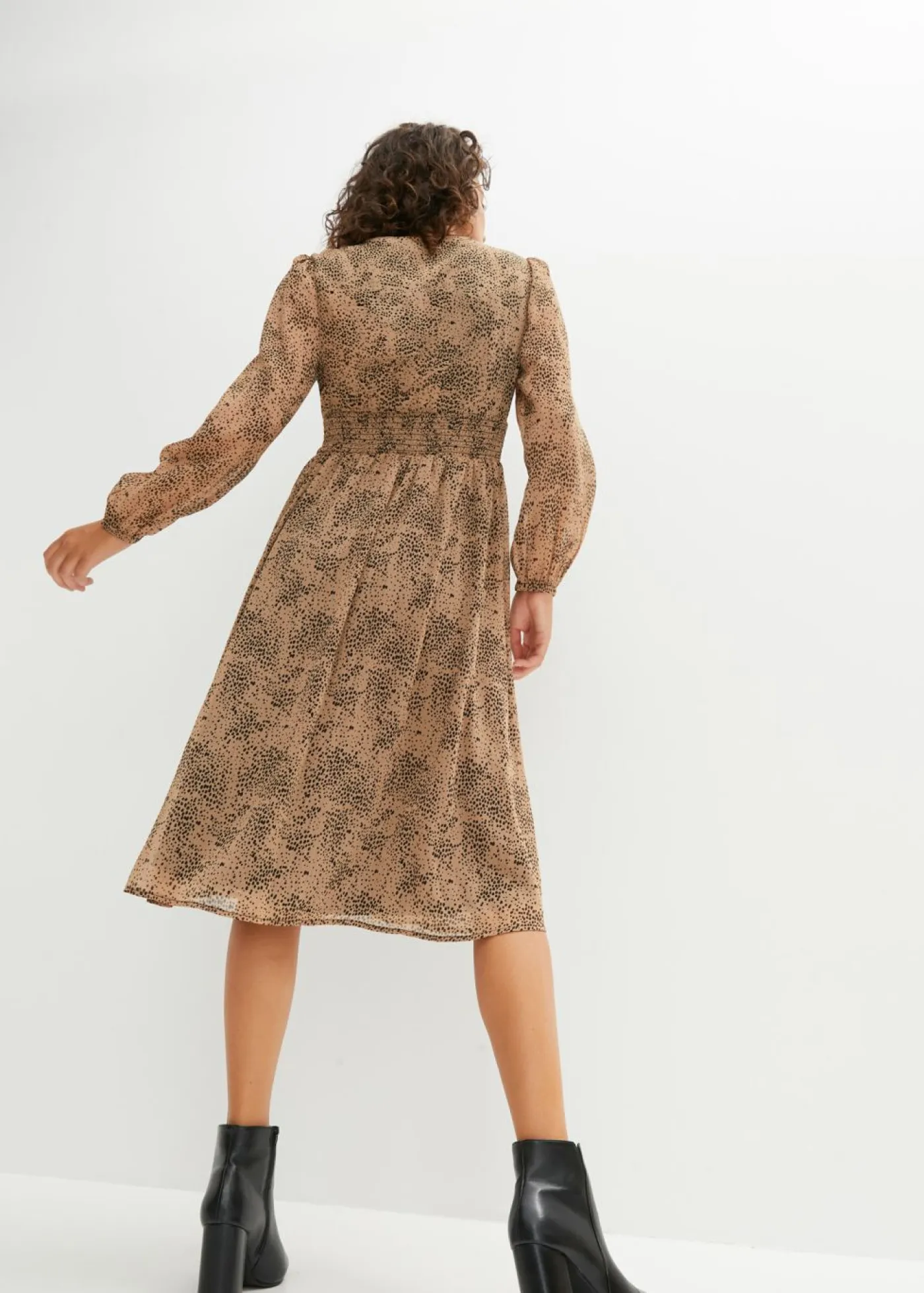 bonprix bonprix Vestidos>Vestido de gasa estampado leo camel-negro