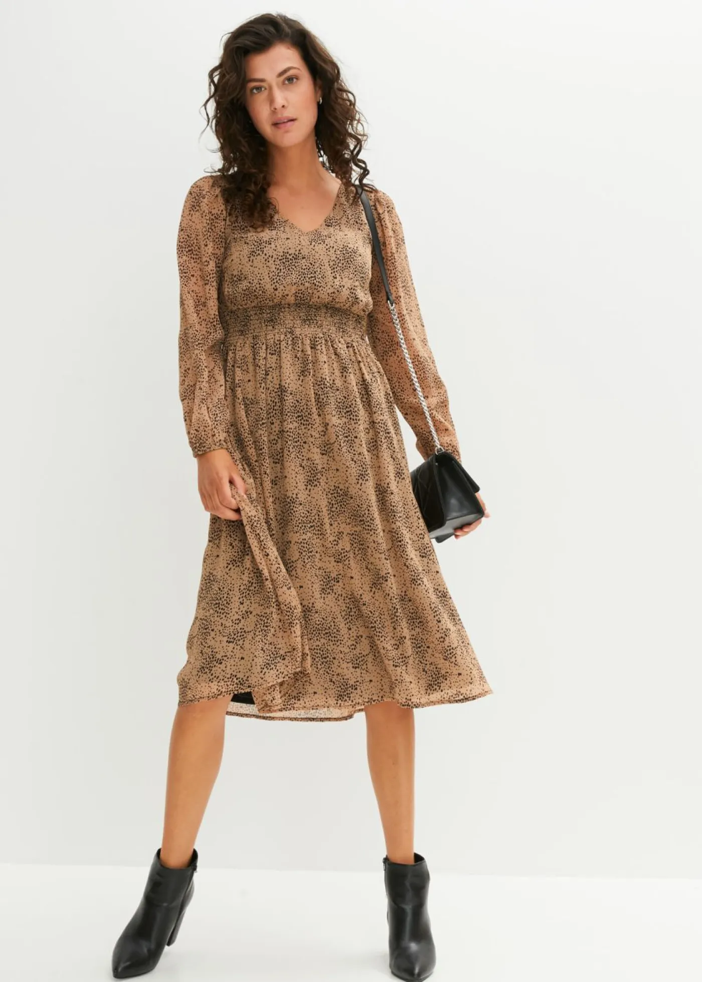 bonprix bonprix Vestidos>Vestido de gasa estampado leo camel-negro