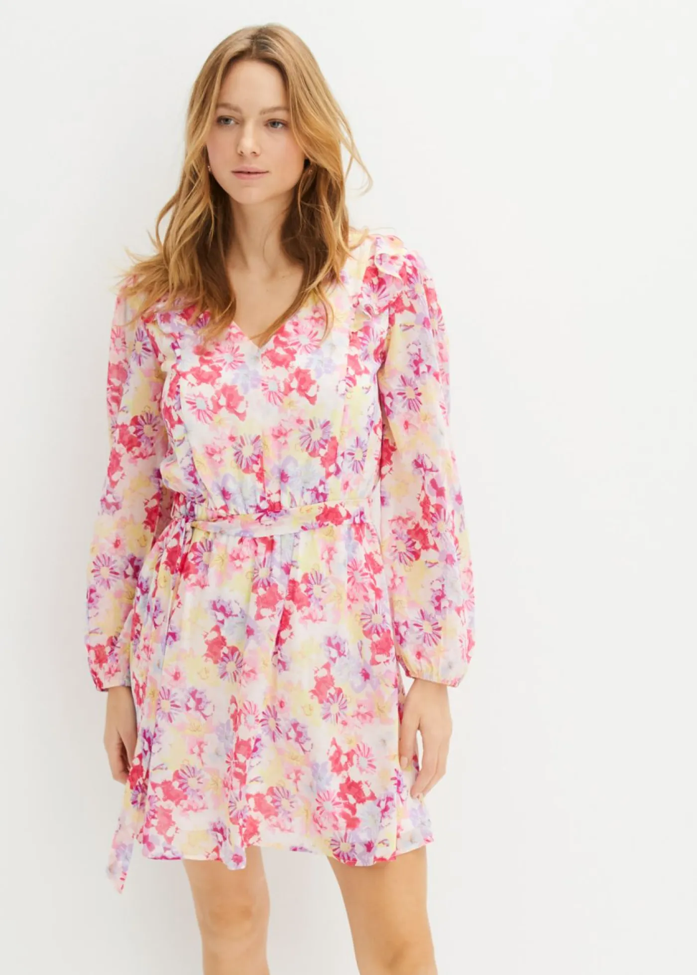 bonprix bonprix Vestidos>Vestido de gasa blanco/rosa pálido con flores