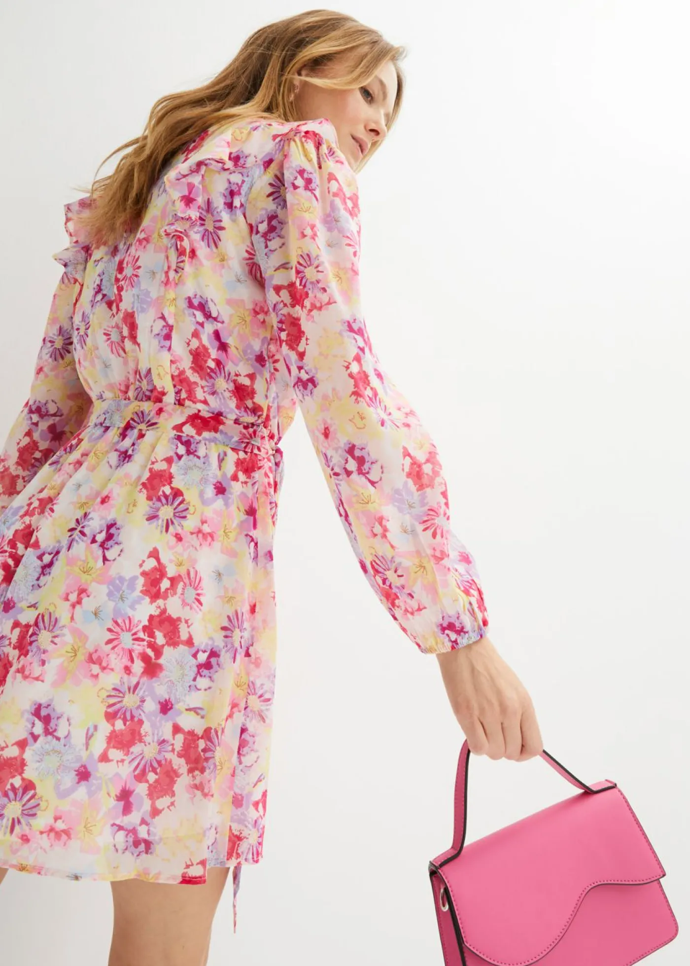 bonprix bonprix Vestidos>Vestido de gasa blanco/rosa pálido con flores