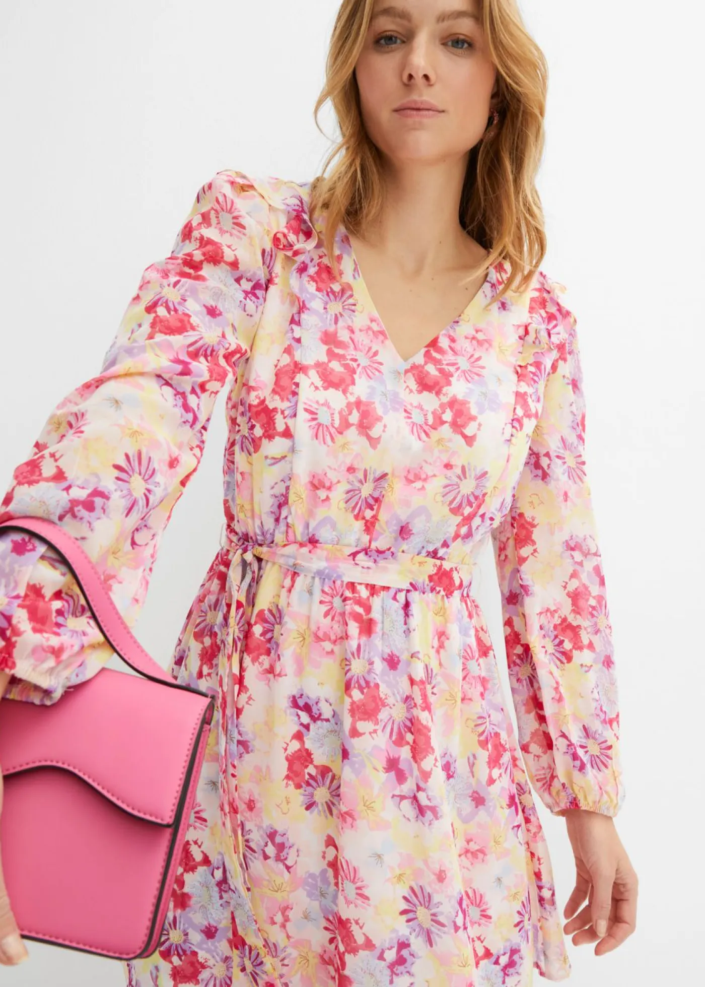 bonprix bonprix Vestidos>Vestido de gasa blanco/rosa pálido con flores