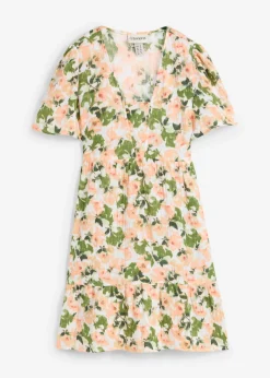 bonprix bonprix Vestidos>Vestido de gasa Blanco/verde claro/melocotón/salmón claro/pistacho mate/verde musgo de flores